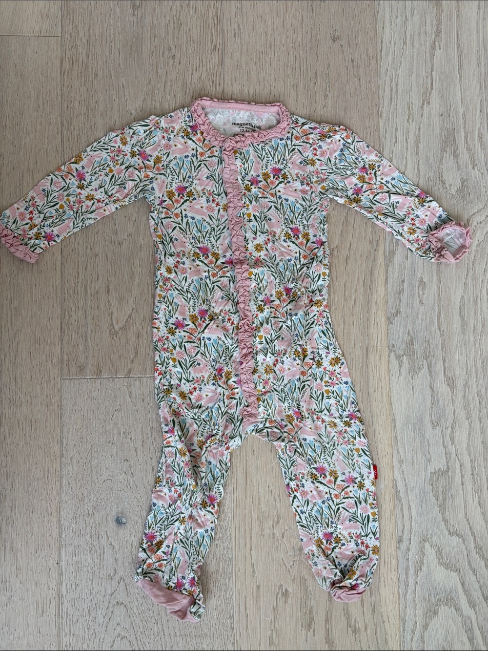 Magnetic Me Pink Floral Ruffle Footie
